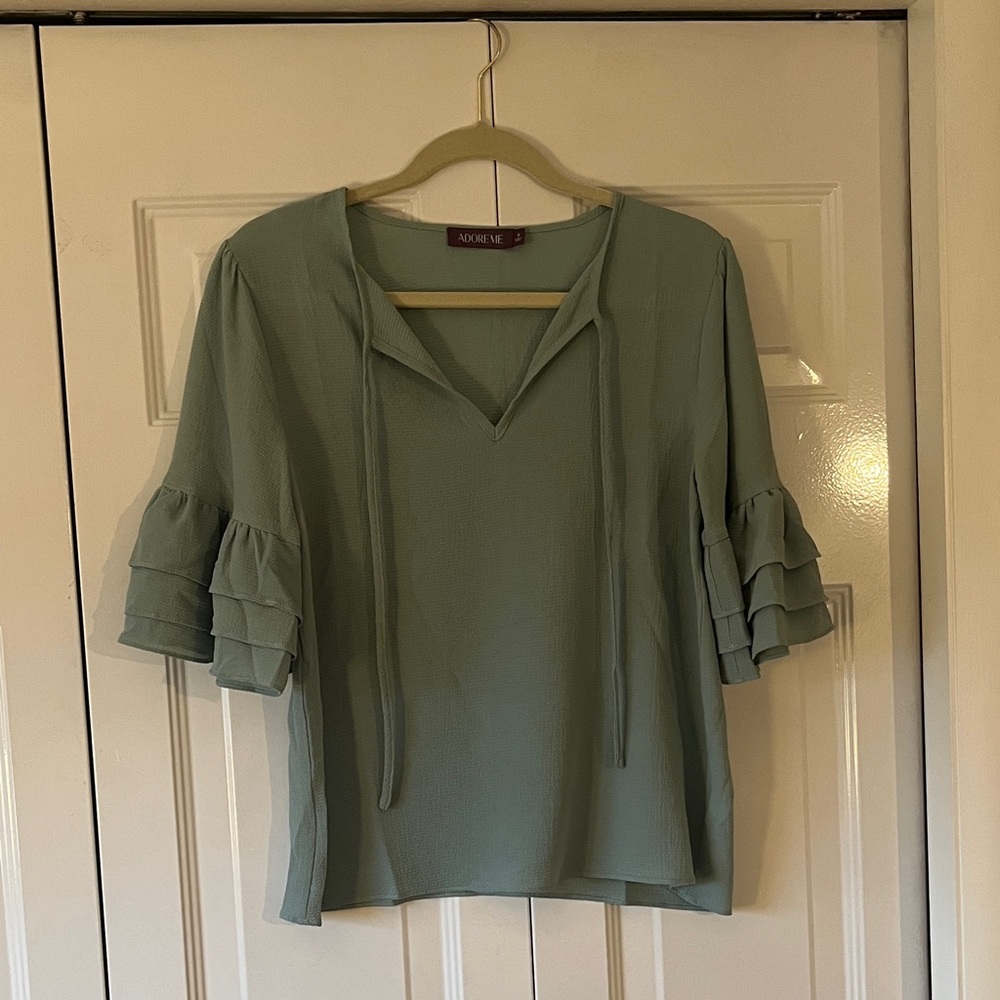 Adore Me Women's Sage-green Ruffle Sleeve Blouse